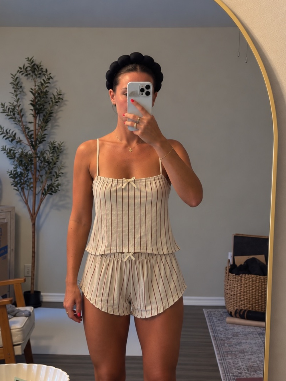 WeWoreWhat Striped Cream Women's Cami & Short Sleep Set